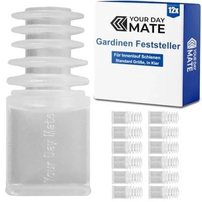 Bild av Gardinstopp, paket med 12, transparent, plast, för 510 mm spårbredd eller minst 8 x löpkammare, ändpluggar skensystem inre skena, ändstoppare, gardinstång