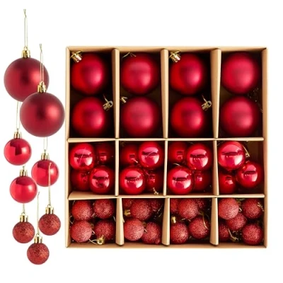 Bild av THE TWIDDLERS 50 pack rubinröda julgranskulor blandade storlekar och ytbehandlingar 6 cm, 4 3 cm matt, blank glitterprydnad för julgransdekorationer