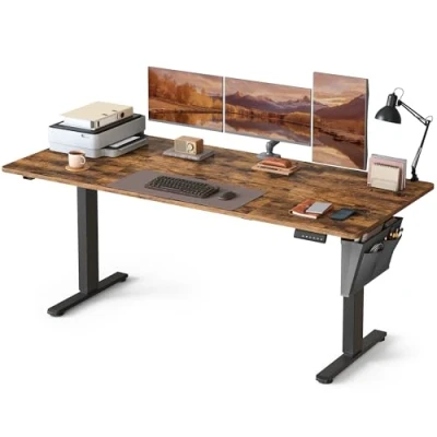 Bild av SONGMICS Elektriskt höjdjusterbart skrivbord, 180 x 80 cm, sitt stående bord, 4 höjder minnesfunktion, för kontor, hemmakontor, rustik brun LSD138K01