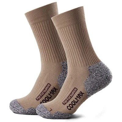 Bild av Piarini 2 par Coolmax vandringsstrumpor utomhusstrumpor långa vadderade funktionella strumpor, Beige, 39 42 EU