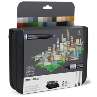 Bild av Winsor &amp; Newton 0290163 ProMarker, professionell layoutmärkpenna 2 spetsar, fin och bred för ritningar, design layouter arkitekturset 25 pennor