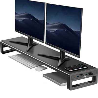 Bild av Vaydeer Dual Monitor Stand med 4 USB Hub portar, Metal Support Dataöverföring för 2 monitorer, upp till 32 tum PC, Laptop Svart