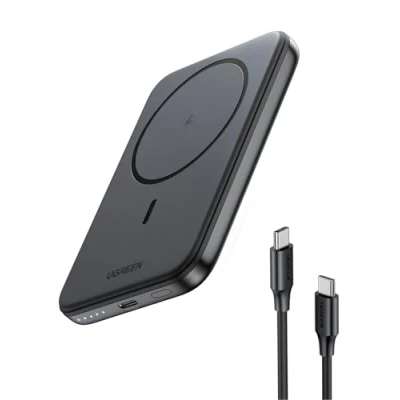 Bild av UGREEN Trådlös magnetisk powerbank 5000 mAh med USB C snabbladdningsfunktion, trådlöst externt batteri MagSafe Kompatibel iPhone 16 Pro Max/Pro/16/15 Max/Pro/14/13/12（svart）