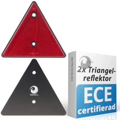 Bild av valonic triangelreflektor, 2 stycken certifierad enligt ECE: R3.02 Class IIIA (för vägtrafik) 15cm reflektor för släpvagnar röd inga skruvar ingår