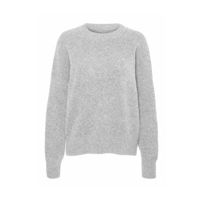 Bild av Vero Moda Vmboom Oneck NOOS Stickad tröja, Storlek: Large, Light grey melange