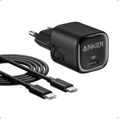 Bild av Anker 25 W USB C Laddare, Kompakt Strömadapter, PPS Snabbladdare för Galaxy S24/Z Fold/Z Flip/Tab, iPhone 16/15 Serien, iPad (1,5 m Kabel Inkluderad)