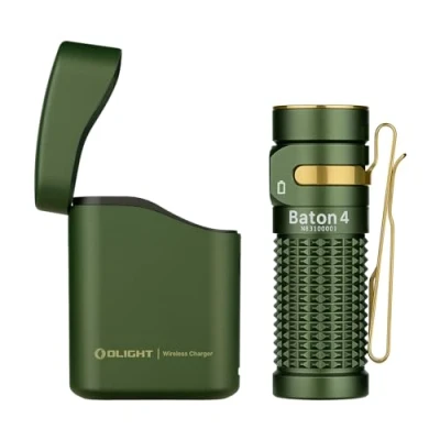 Bild av OLIGHT Baton 4 kit mini LED ficklampa med dimbart laddningsfodral, uppladdningsbar upp till 190 dagars körtid, 1300 lm 170 m ljusvidd superljus liten för vardagen, IPX8 OD grön