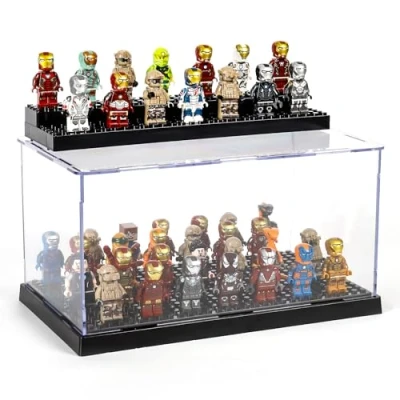 Bild av Akryl display för Lego med 3 lager stapelbar tegelplatta figur förvaringslåda plexiglas transparent kollektion minimodell leksaker utställningssats dammtät konstruktion