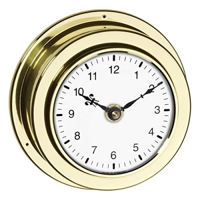 Bild av TFA Dostmann analog väggklocka Maritim, 98.1021, polerad mässing, tillverkad i Tyskland, maritim design, guld