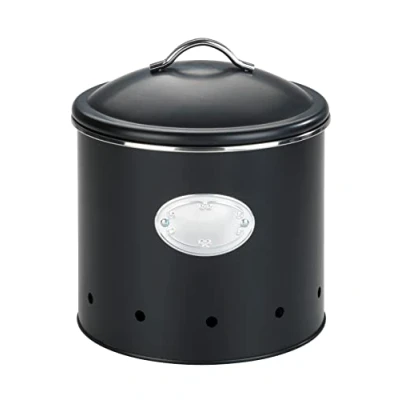 Bild av WENKO Nero förvaringsburk med hål, 4 liter, luftgenomtränglig burk för optimal luftcirkulation, tillverkad av lackerad metall silverfärgad applikation, retrodesign, Ø 18,7 x 21 cm, svart