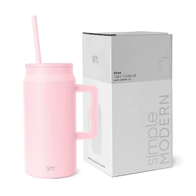 Bild av Simple Modern 50 oz mugg tumlare med handtag och sugrörslock återanvändbar isolerad rostfritt stål stor resekanna vattenflaska gåvor för kvinnor män honom henne Trek Collection 55 rouge