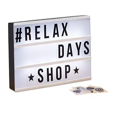 Bild av Relaxdays Ljuslåda, ljusbox set med 85 tecken, bokstäver, LED ljusskylt, H x B D: 22 30 4,3 cm, vit/svart