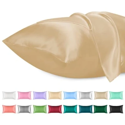 Bild av Lirex 2 pack Satin Orngott, Mjuk Enfärgad Färg Microfiber Silke Örngott, Kuvertstängning Skrynkelfri Blekningsresistent Andas (Champagne, 40 x 60 cm)