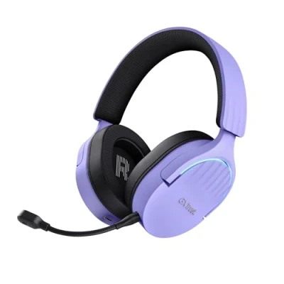 Bild av Trust Gaming GXT 491P Fayzo trådlöst spelheadset Bluetooth + 2,4 GHz dubbel anslutning, 7.1 surroundljud, 22 timmars batteri, RGB Over Ear trådlösa hörlurar med mikrofon PC PS5 PS4 Switch lila