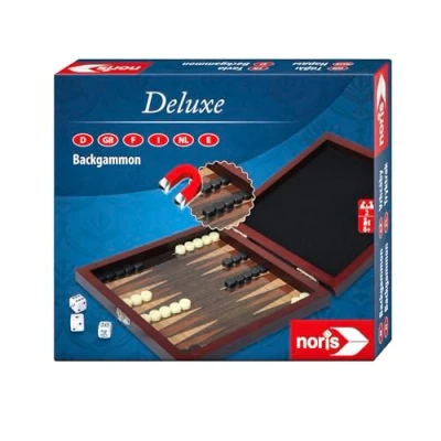 Bild av Noris 606108004 Deluxe Magnetiskt Backgammon Magnetiska Pjäser, Högkvalitativ Trälåda, Resestorlek, 2 Spelare, 16x16 cm, Från 8 År