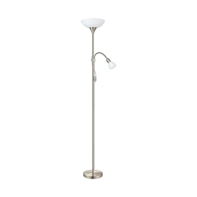 Bild av Eglo golvlampa upp 2, 2 lampor gjord av metall, glas och plast, vardagsrum i nickel matt, vit, lampa med strömbrytare, takstrålkastare lä, E27, E14