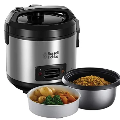 Bild av Russell Hobbs riskokare i rostfritt stål, kokar upp till 14 portioner, 1.2 liters kapacitet, varmhållningsfunktion, non stick beläggning, ångkorg, mätkopp och sked ingår, 27080 56