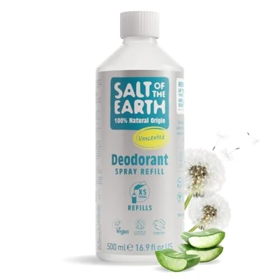 Bild av Natural Deodorant Spray Refill från Salt of the Earth, Unscented, Fragrance Free Vegansk, Långvarigt Skydd, Godkänd av Leaping Bunny, Tillverkad i Storbritannien 500 ml
