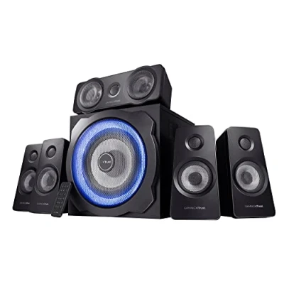Bild av Trust Gaming GXT 658 Tytan 5.1 Högtalarset med Subwoofer av Trä och Total RMS uteffekt på 90 Watt (180 maxeffekt) Svart