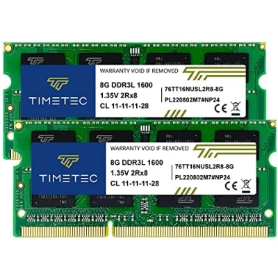 Bild av Timetec 16 GB (2x8GB) DDR3L / DDR3 1600MHz PC3L 12800 PC3 Ingen ECC Obuffrad 1,35V 1,5V CL11 2Rx8 Dual rank 204 stift SODIMM Bärbar PC Dator Minne RAM modul