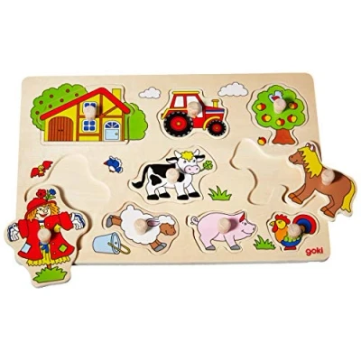Bild av Goki Wooden Stud Puzzle Farm Retro 9pcs. Trä