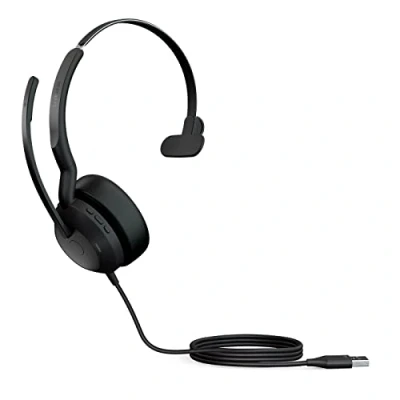 Bild av Jabra Evolve2 50 trådbundet stereoheadset med AirComfort teknik, brusreducerande mikrofoner och aktiv brusreducering fungerar alla ledande UC plattformar som Zoom Google Meet svart