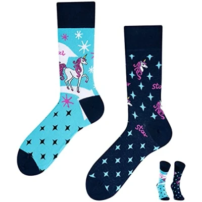 Bild av Todo Colours UNICORN Färgglada strumpor med en enhörning, stjärnor, häst, horn (35 38, Unicorn)