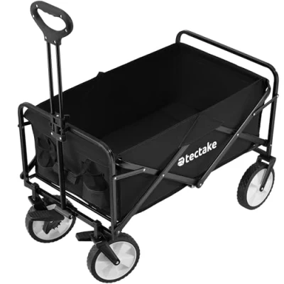 Bild av tectake® Hopfällbar Skrinda med Bromsar, Transportvagn Stor Lastvolym, Smal Rullvagn Stålram, Dragvagn Hopfällbar, Justerbart Ergonomiskt Teleskophandtag, Slitstarkt Tyg, Inkl. Bärväska Svart