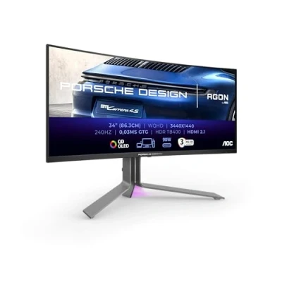 Bild av AOC Agon Pro PD34 WQHD OLED 34 tum, 240 Hz, 0,03 ms, FreeSync Premium Pro, Comp, G Sync, HDR400 (3440 x 1440, 2 HDMI 2.1, DisplayPort, USB C (90 W PD), hubb) svart