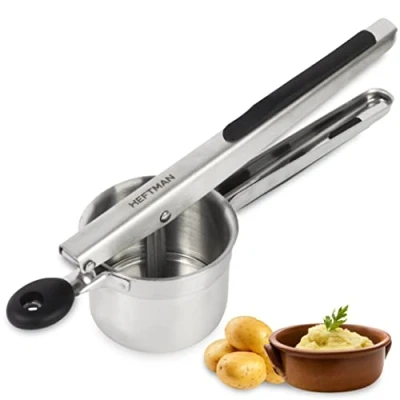 Bild av HEFTMAN Potatispackel potatismosare i rostfritt stål med ergonomiska silikonhandtag, slitstark matpress, multifunktionell rikare för potatismos, puré, frukt och grönsaker (diskmaskinssäker)