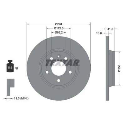 Bild av TEXTAR PRO 92098103 Disque de frein 294 13,6 05/06 112 plein revêtu sans boulon fix roue, moyeu roue VOLKSWAGEN: TRANSPORTER 4 Bus