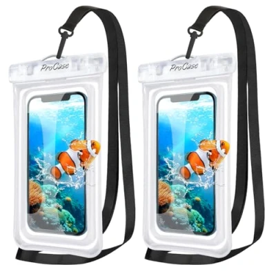 Bild av ProCase 2 pack flytande vattentät telefonpåse, upp till 7 tum torrväska för undervattensfodral Galaxy S23 S22 Ultra S22+ S21 FE, iPhone 15 14 Plus Pro Max 13 12 11 klar