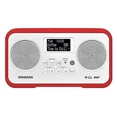 Bild av Sangean DPR 77 bärbar DAB digitalradio (FM mottagare, batteri/nätdrift) vit/röd
