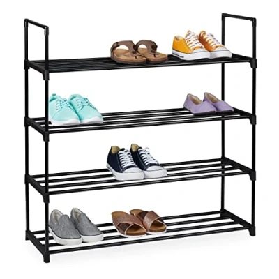 Bild av Relaxdays skoställ plug in system, 4 nivåer, för 16 par skor, HBT: 91,5 x 90,5 30,5 cm, metall, svart, 10036199_349