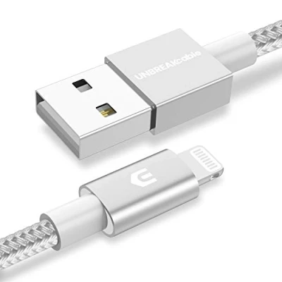 Bild av UNBREAKcable iPhone laddningskabel, Lightning kabel 1 m [MFi certifierad] med Apples ursprungliga C89 terminal och smart chip datakabel kompatibel iPhone, iPad Air, Airpods silvergrå