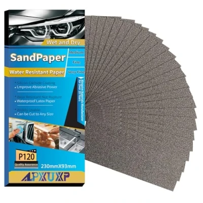 Bild av ALPXUXP Sandpapper 120 korn 30 stycken vått och torrt svart slippapper,Lämplig för slipning polering av bilplåt, fordonsljus、 metall, trä, plast andra materia