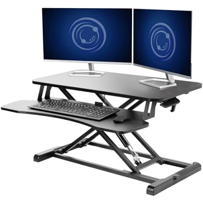 Bild av Vivo Justerbar höjd i stående skrivbord sitta vid Stare Spring till Gas Riser Converter 32&quot; Workstation Bredd Tabell Passar Dubbel Monitor (Desk v000k)
