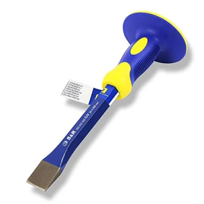 Bild av S&amp;R Plattmejsel med handskydd 25 x 300 mm, 40CRV, mejsel 52 58 HRC, handmejsel, halkfritt ergonomiskt handtag, extra bred slagyta, handmejsel HRC härdad