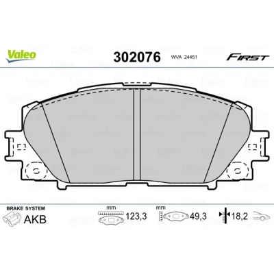 Bild av VALEO 302076 Jeu de plaquettes frein FIRST Essieu avant contact signal d&#039;usure exclu sans tôle anti bruit TOYOTA: Yaris III 3/5 portes