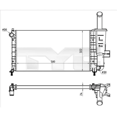 Bild av TYC 709 0026 R Radiateur du moteur 580 322 23 ailettes jointes mécaniquement FIAT: Punto II 3/5 portes