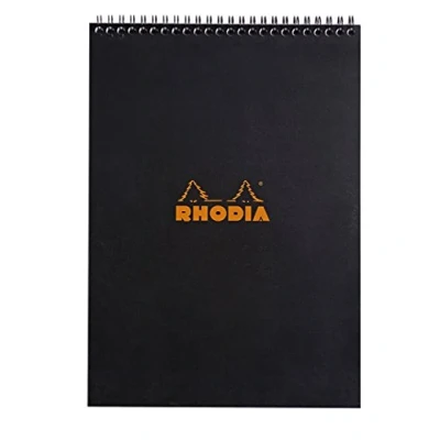 Bild av Rhodia 185009C Note Pad med dubbel spiral, DIN A4, rutig, 80 g, 21 x 29,7 cm, ark, svart