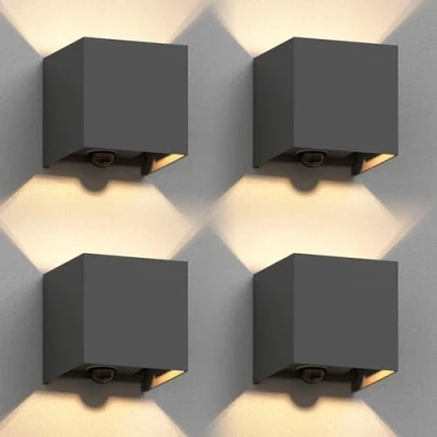 Bild av ledscom.de 4 x CUBEL vägglampa för utomhusbruk, IP65, upp /nedljus, rörelsedetektor, antracit matt, kantig, 1x G9 max. 10W