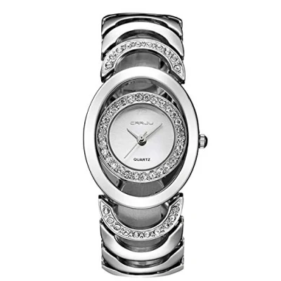 Bild av RORIOS Mode damklocka glänsande simulerad diamant urtavla rostfritt stål rem damklänning armbandsur, SILVER, armband
