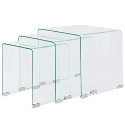 Bild av Festnight uppsättning med 3 sidobord glasbord soffbord coffebord tillverkat av härdat säkerhetsglas transparent