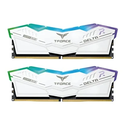 Bild av TEAMGRUPP T Force Delta RGB DDR5 RAM 32 GB Kit (2 x 16 GB) 7200 MHz (PC5 57600) CL34 skrivbordsminnesmodul (vit) för 600 serien chipset FF4D532G7200HC34ADC01