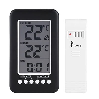 Bild av Fdit LCD digital termometer klocka trådlös temperaturmätare sändare inomhus utomhus
