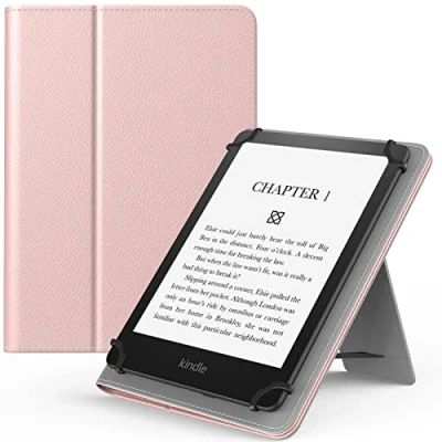 Bild av MoKo Universal Case for 6&quot;,6.8&quot;,7&quot; Kindle eReaders Fire Tablet Kindle/Kobo/Voyaga/Sony E Book Tablet, PU Folio Lightweight Slim Cover Case, with Hand Strap/Kickstand, Rose Gold