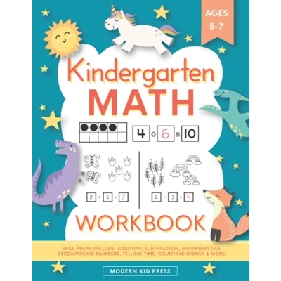 Bild av Kindergarten Math Workbook: and 1st Grade Workbook Age 5 7 Homeschool Kindergarteners Addition Subtraction Activities + Worksheets