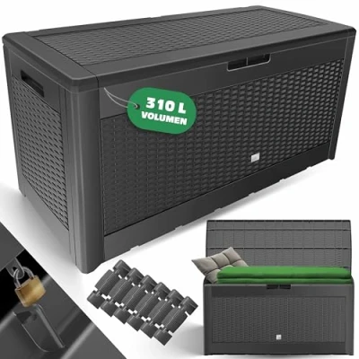 Bild av KESSER® Kuddlåda 310 liter med hjul, vikbart lock, handtag, rottingutseende, väderbeständig, trädgårdsförvaring