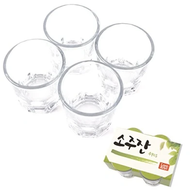 Bild av Koreanska sojusnapsglas, uppsättning av 4, även för whisky, tequila och likörer, diskmaskinssäkert, transparent glas, 50 ml